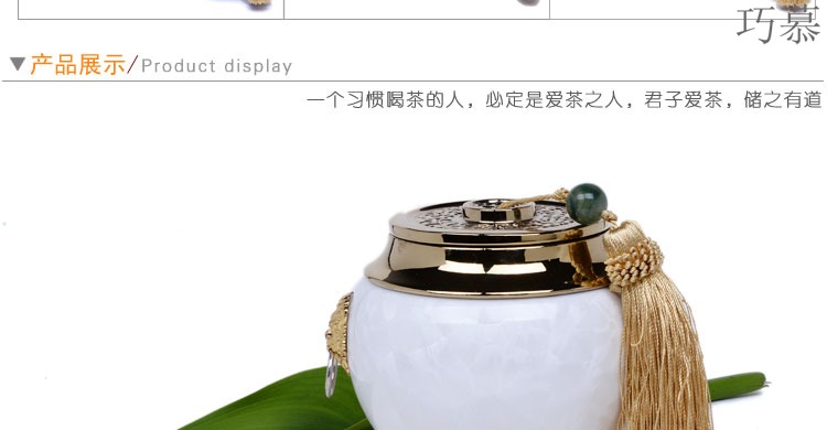 Qiao mu ceramic gold - plated caddy fixings large elder brother up with crack celadon seal storage jar, black tea, green tea package