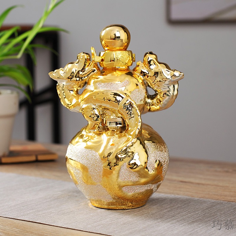 Qiao mu modern placer gold ceramic grinding gourd bottle ssangyong auspicious 1 catty 5 jins of 10 jins sealed empty jars hip flask
