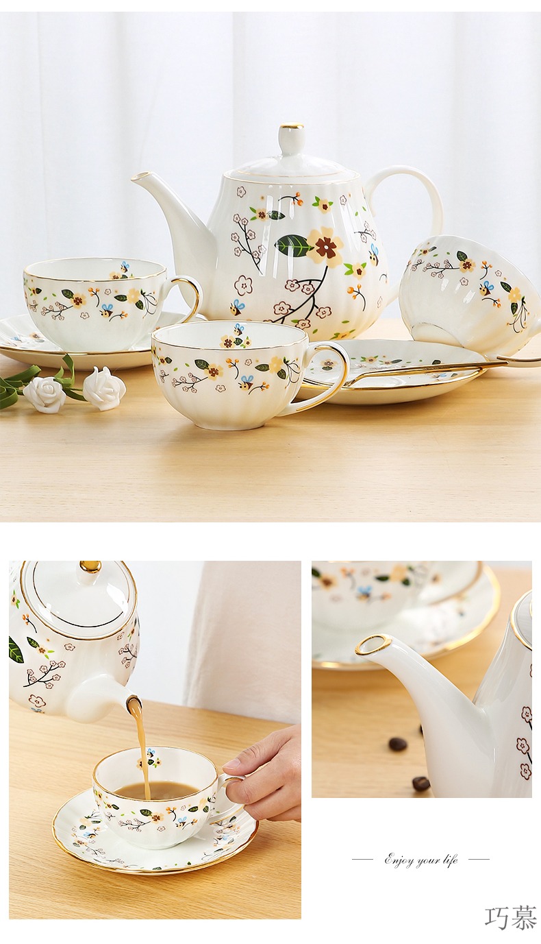 Qiao mu ipads porcelain European - style coffee cups and saucers suit ceramic cup household flower teapot tea cups in the afternoon