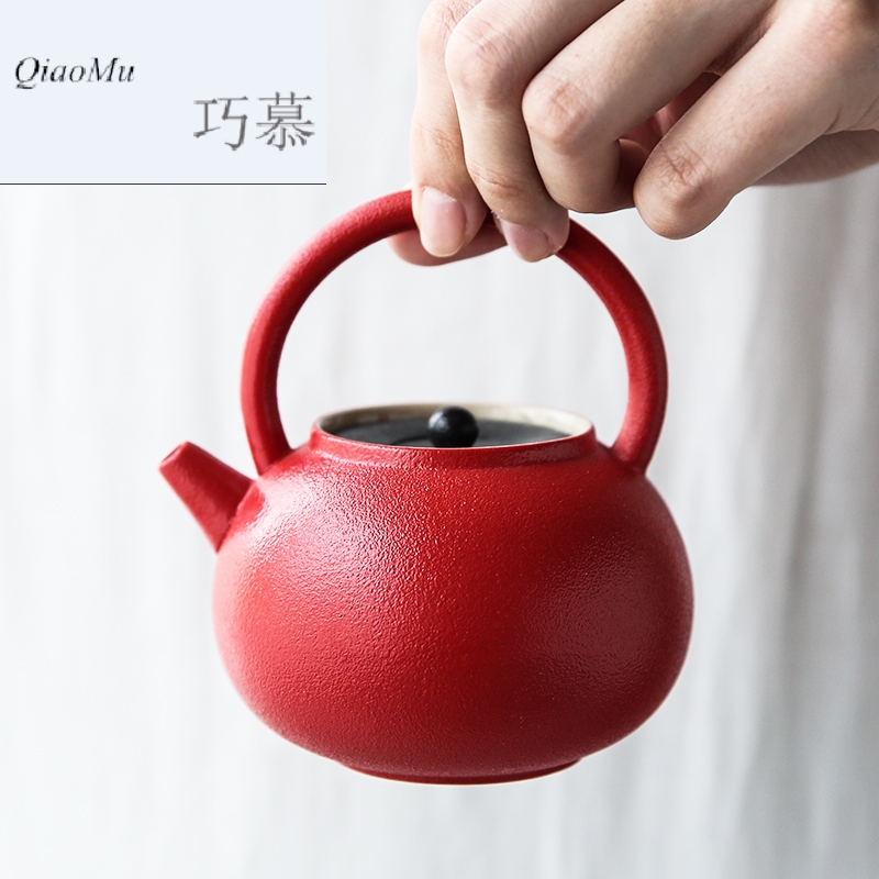 Qiao mu coarse clay POTS small teapot ceramic filter tea household teapot red S28025 girder pot