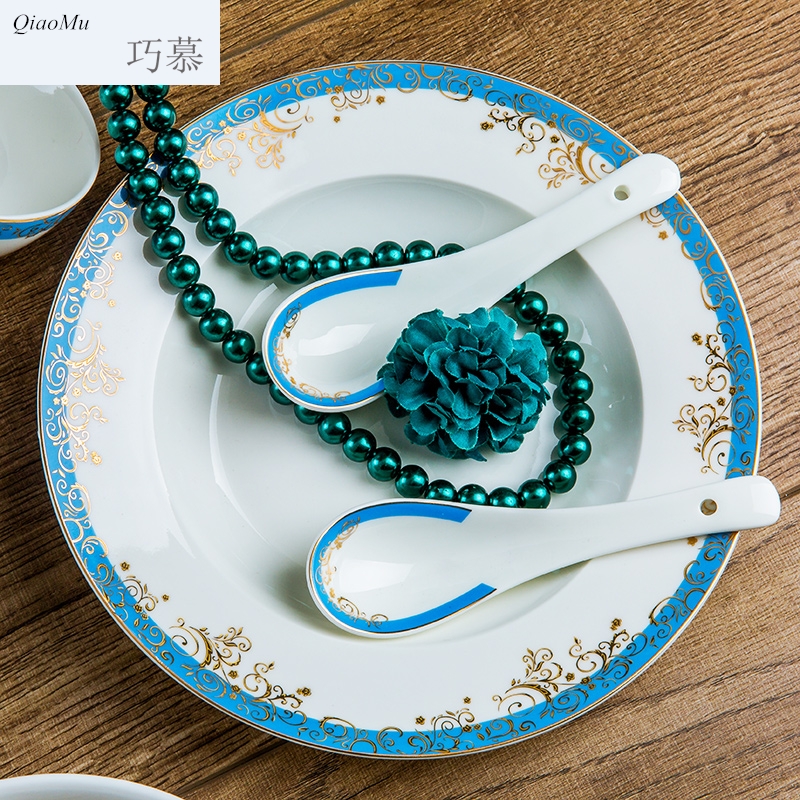 Qiam qiao mu dishes suit household 58 first European dishes ipads porcelain tableware suit Chinese jingdezhen ceramics