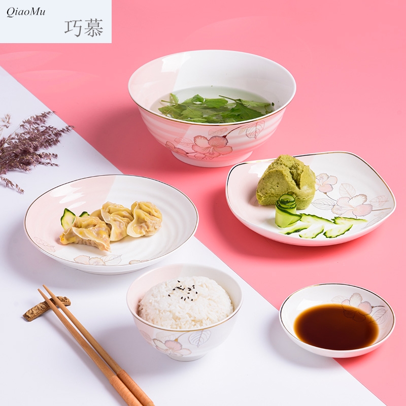 Qiao mu Japanese household ceramic bowl dishes suit creative contracted combination plate eat bowl soup bowl