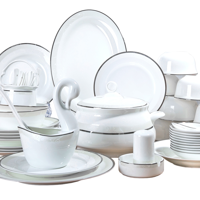 Qiao mu dishes suit household jingdezhen porcelain ipads European - style ceramics bowl of 28 and 56 kitchen head composite plate