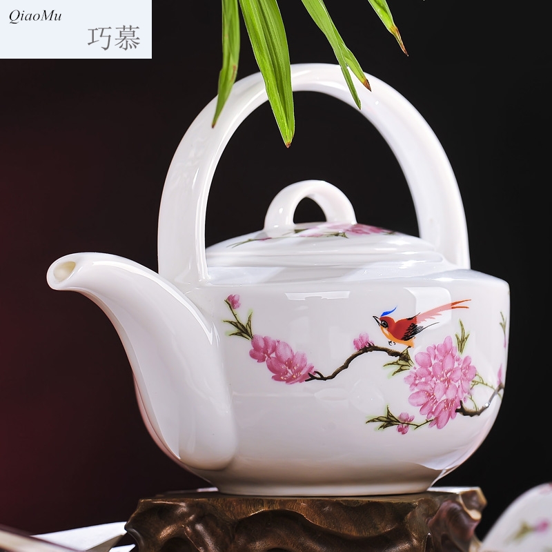 Qiao mu jingdezhen ceramics 8 head double tea set peach blossom put with cover new water in the teapot