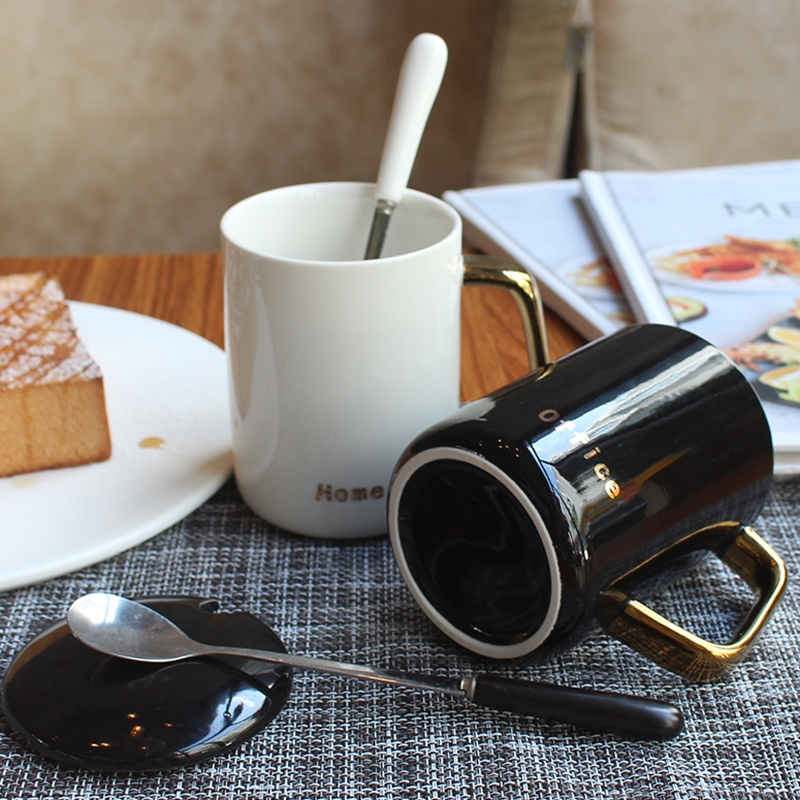 Qiao mu ou ins mark cup coffee cup ceramic cups with cover run Chinese couples water cup a to send gifts