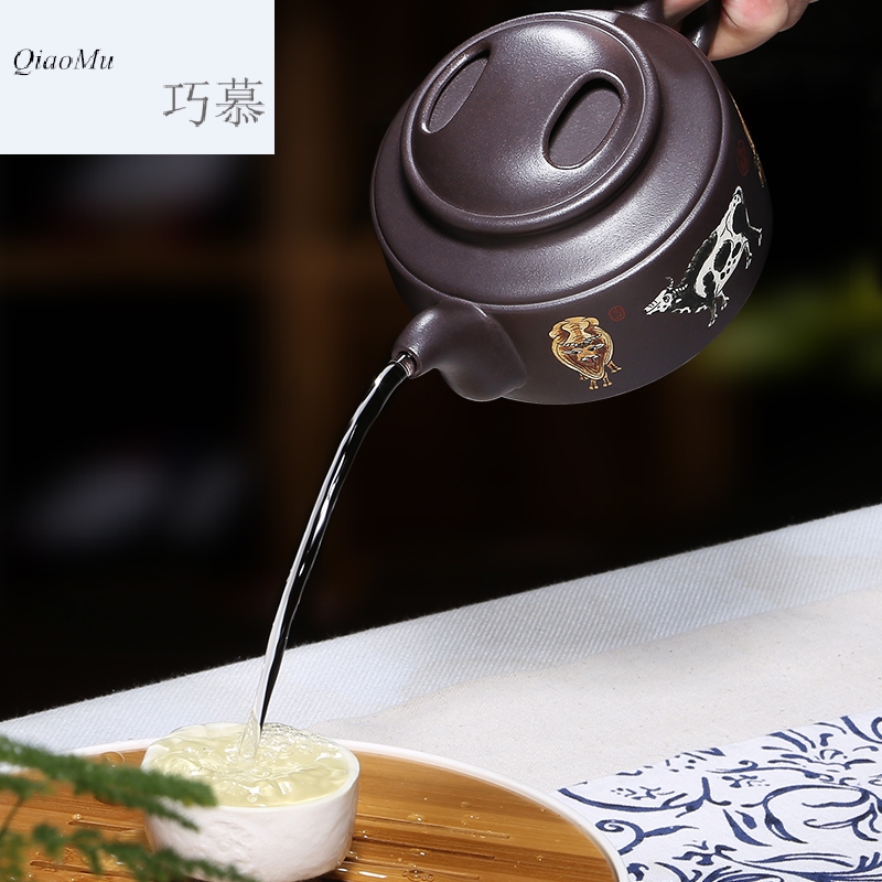 Qiao mu HM yixing ores are it by pure manual ores WuNiu old purple clay pot of kung fu tea tea set