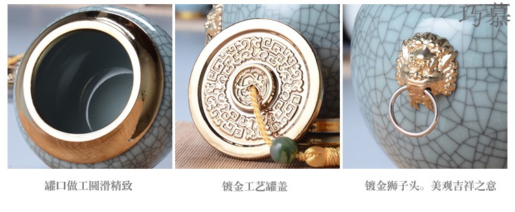 Qiao mu ceramic gold - plated caddy fixings large elder brother up with crack celadon seal storage jar, black tea, green tea package