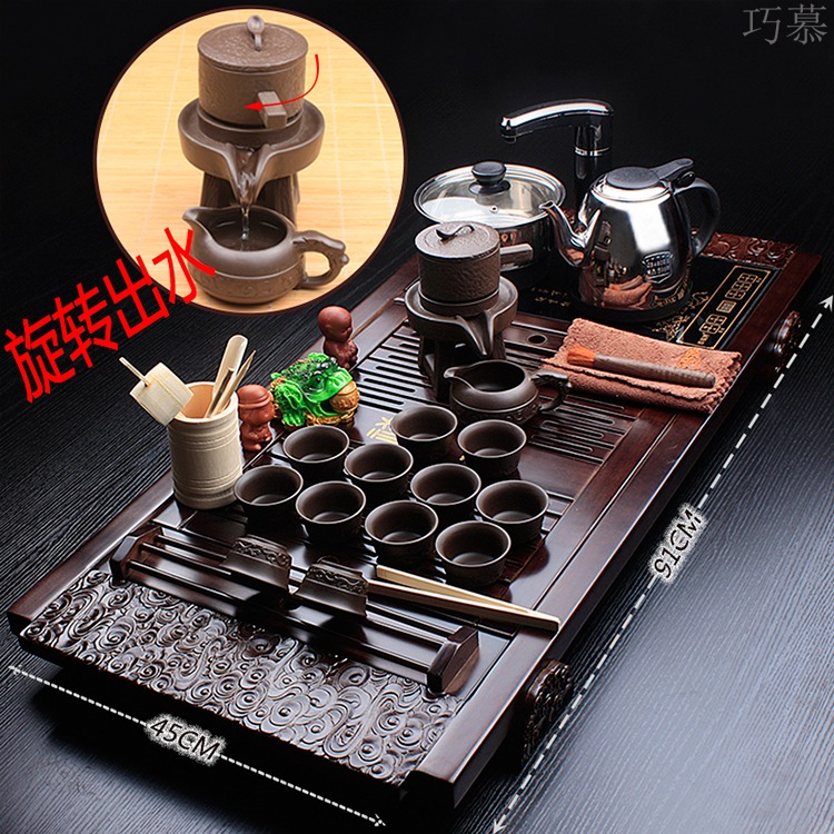 Qiao mu lazy stone mill tea set domestic ceramic purple sand automatic induction cooker teapot teacup tea tea tray