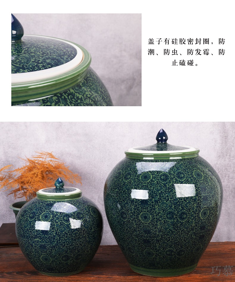 Qiao mu jingdezhen ceramic barrel tank cylinder storage tank is 100 jins caddy fixings large household porcelain pot