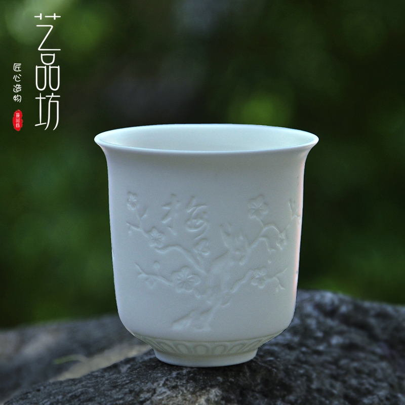 Qiao mu white porcelain unglazed graven images cup by patterns sample tea cup masters cup kung fu tea tea set large single CPU
