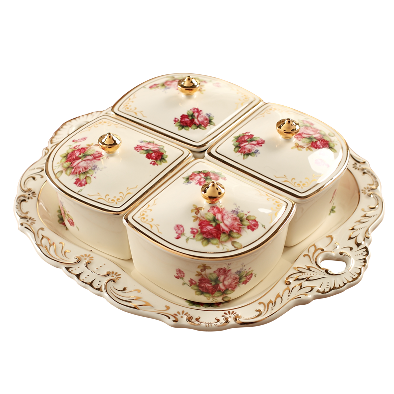 Qiao mu ou fruit bowl dried fruit tray frame with cover sitting room ceramic snack multi - function candy box of ideas to get I