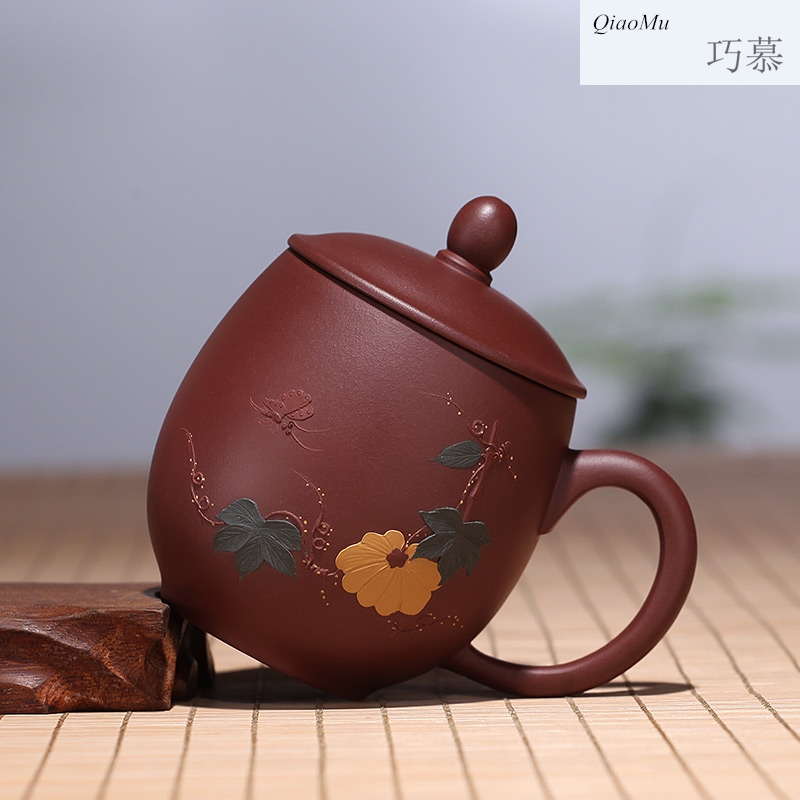 Qiao mu, yixing undressed ore famous purple sand cup tea cup pure manual heap flower melon interesting collection