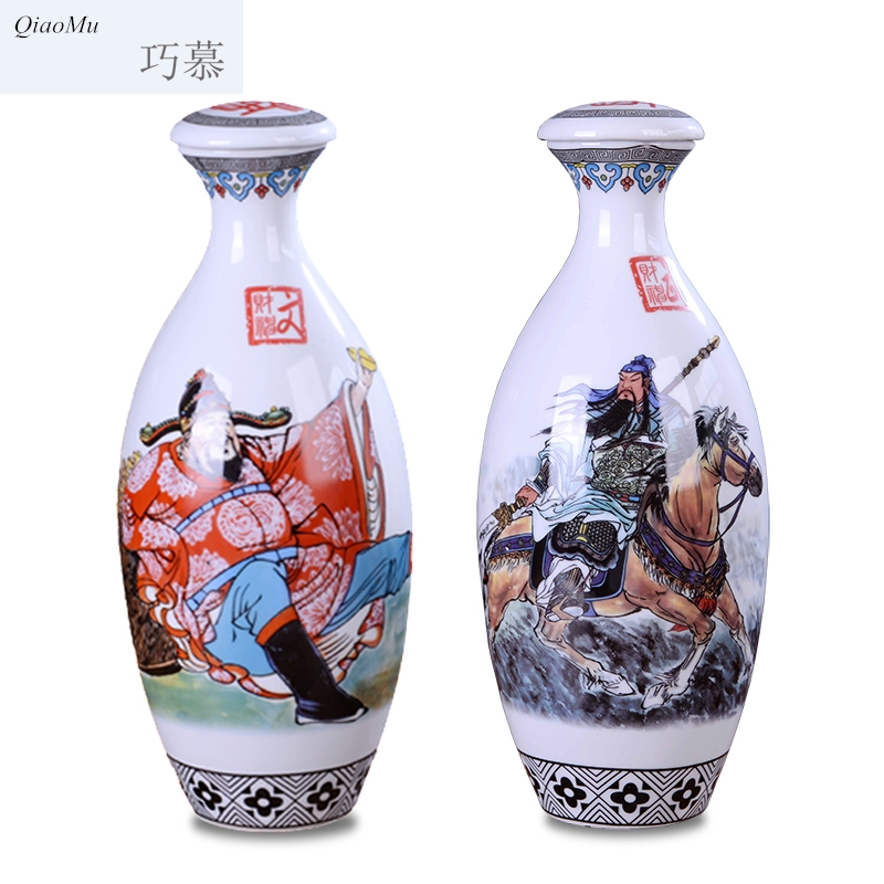 Longed for the god of wealth of cultural relics ceramic bottle three catties home opportunely with cover classical small collection bottle wine jar