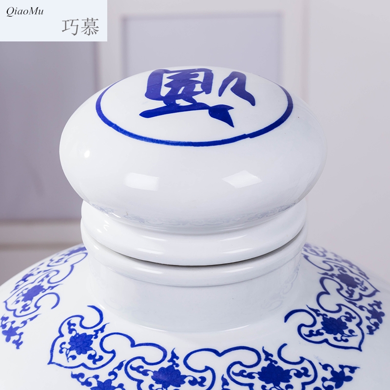 Qiao mu jingdezhen ceramics with cover with blue and white jars leading wine wine bottle wine bottle seal hid it wine