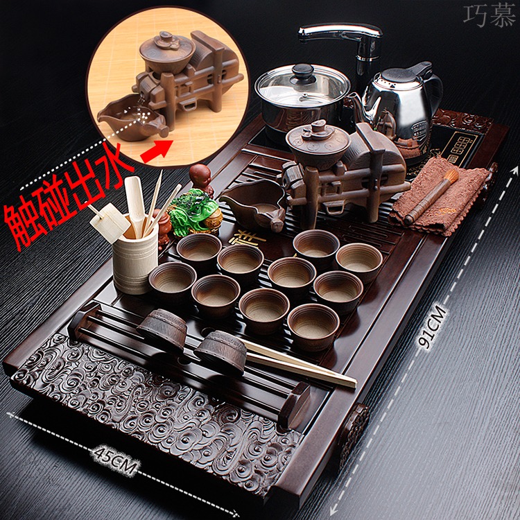 Qiao mu lazy stone mill tea set domestic ceramic purple sand automatic induction cooker teapot teacup tea tea tray