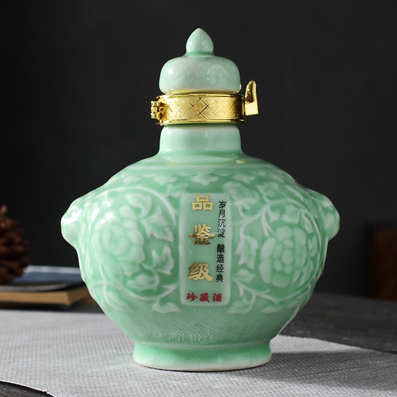 Qiao mu jingdezhen small shadow blue glaze ceramic bottle expressions using the empty wine bottle sealed jar furnishing articles 1 catty 2 jins 5 jins of 5 jins