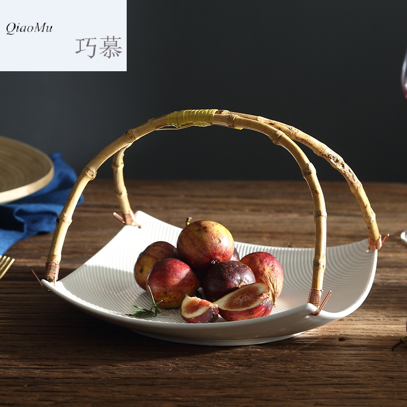 Qiao mu OC creative home sitting room tea table ceramic bowl portable fruit basket dessert plate dry fruit bowl dessert plate