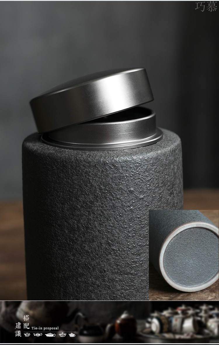 Qiao mu sealed tin lid ceramic pu 'er tea pot put POTS coarse pottery warehouse storage tanks with retro tea by hand