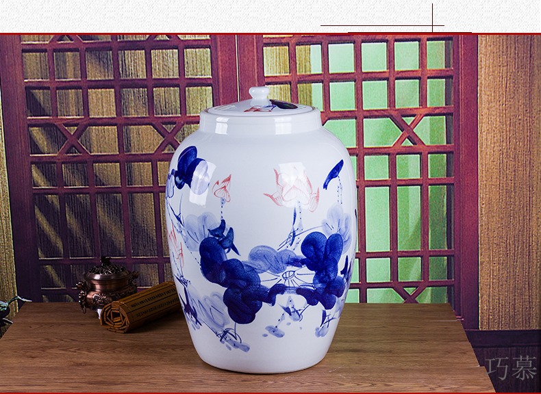 Qiao mu jingdezhen hand - made ceramic barrel 50 kg household 100 jins piggy bank kimchi cylinder packaging jars