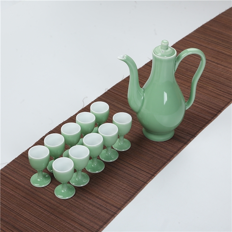 Qiao mu ceramic liquor wine longquan green China home hip flask glass kit gift set points wine tall