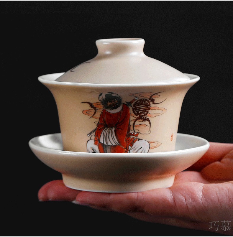 Qiao mu PMZ jingdezhen pure manual tureen cup three glass ceramics retro hand - made the home of kung fu tea set