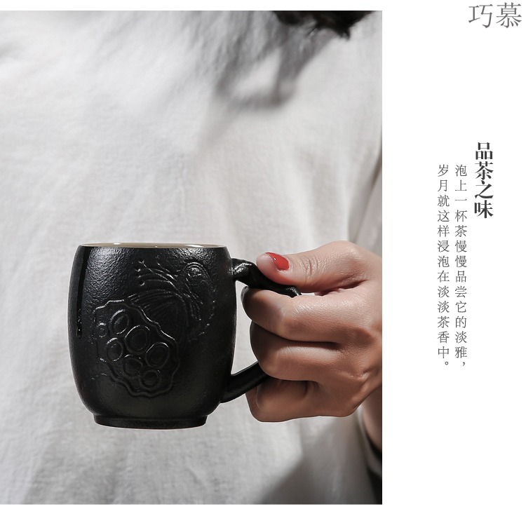 Qiao mu to restore ancient ways with handle ideas ceramic cups of black white coarse pottery master cup single home tea cups of tea