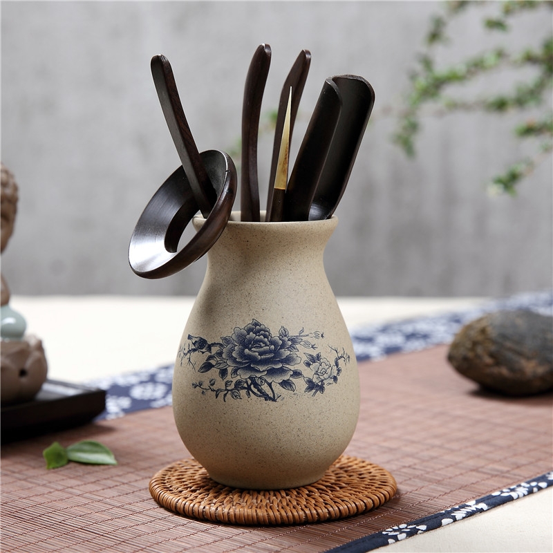 Qiao mu QGZ kung fu tea tea tea tea tray machine accessories coarse pottery ebony wood 6 gentleman suit tea spoon