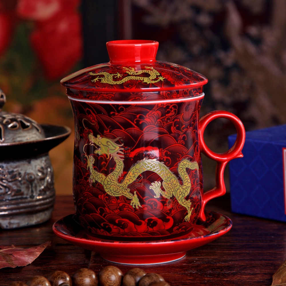 Qiao mu dragon cup of jingdezhen ceramic tea cups cup with cover filter office glass tea cup