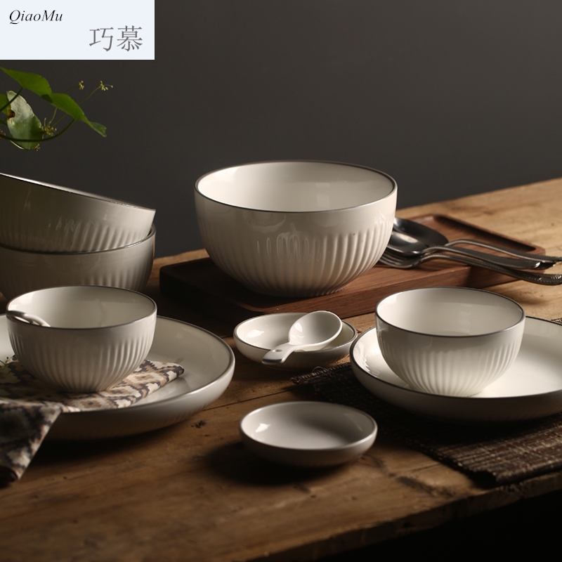 Qiao mu creative ceramic home dishes plate embossed plate 0 portfolio cutlery sets the rice bowls rainbow such use flat