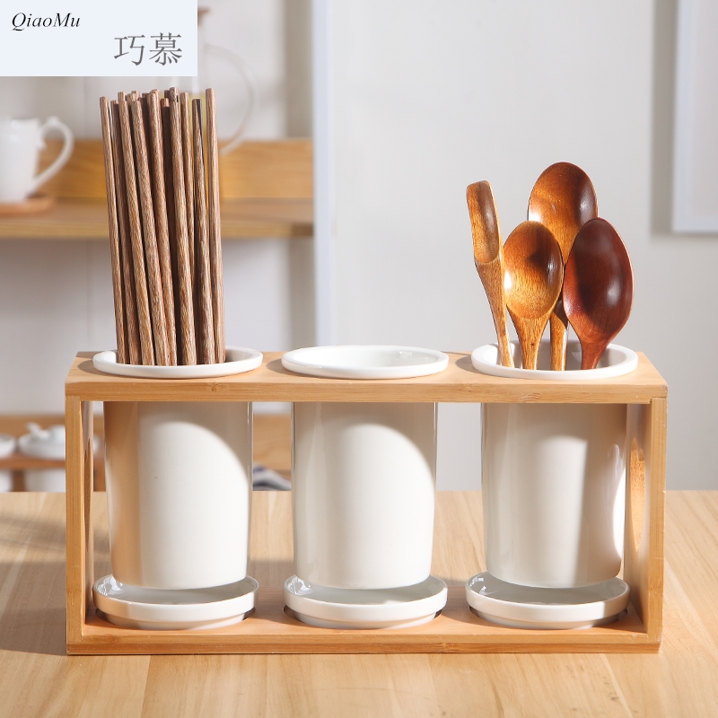 Qiao mu DHT northern wind ceramic chopsticks tube rack hollow - out of the three - cylinder chopsticks chopsticks rack drop box tableware chopsticks box