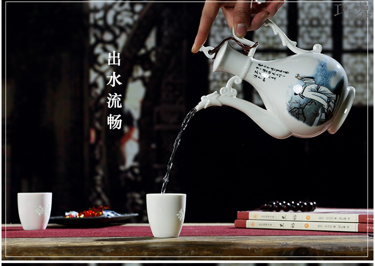 Qiao mu rice wine wine points of archaize ceramic liquor wine suit household hip peacock liquor pot cup suite
