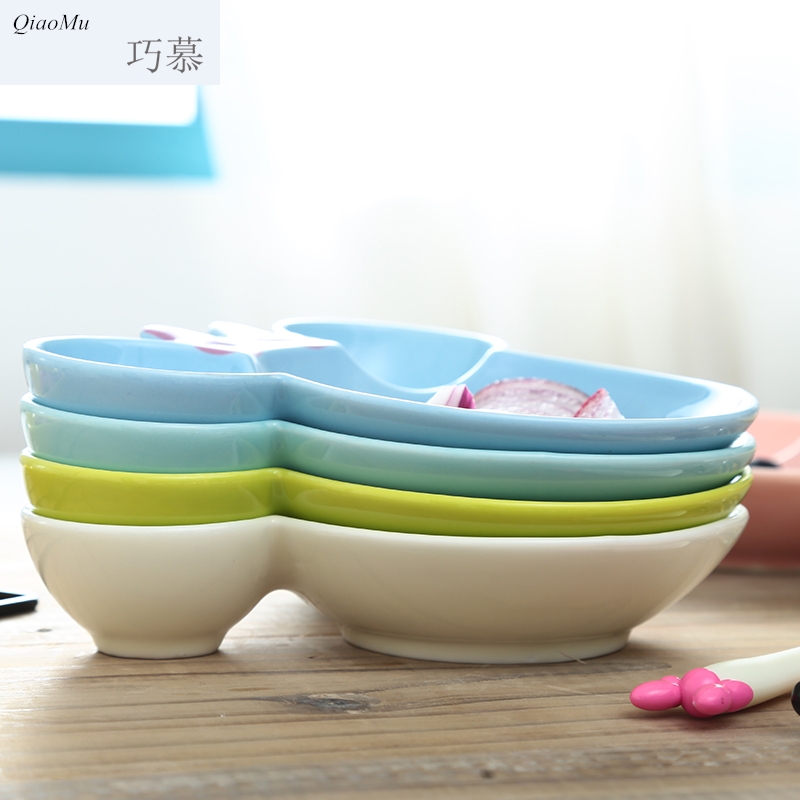 Qiao mu creative breakfast tray chromatic tableware ceramics children cartoon sculpt frame plates Minnie mickey