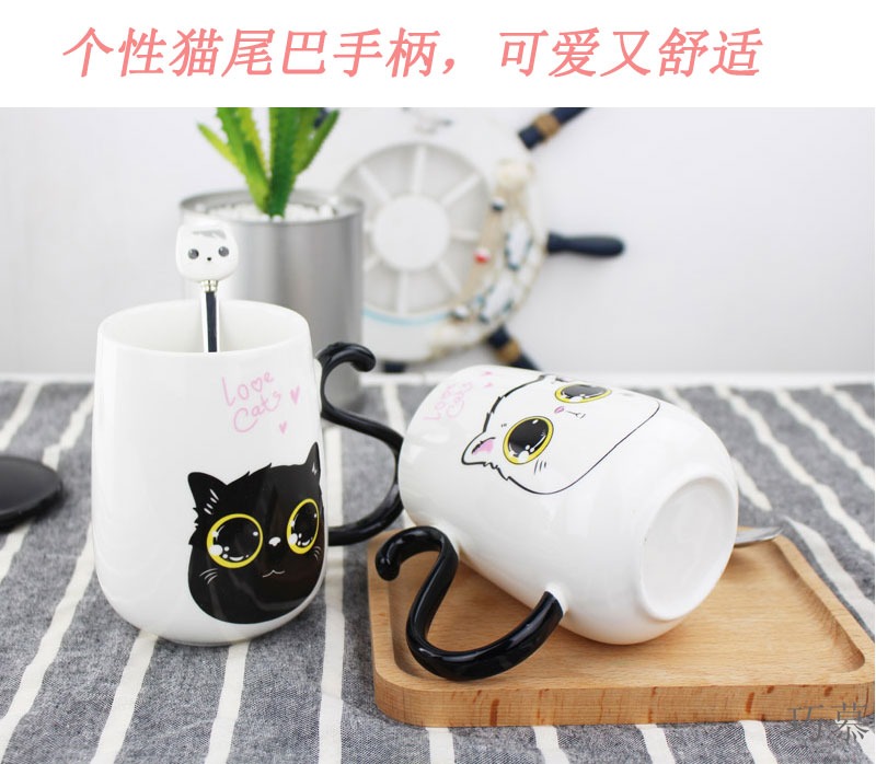 Qiao mu cup one creative express cat ceramic keller with spoon, contracted move office of milk