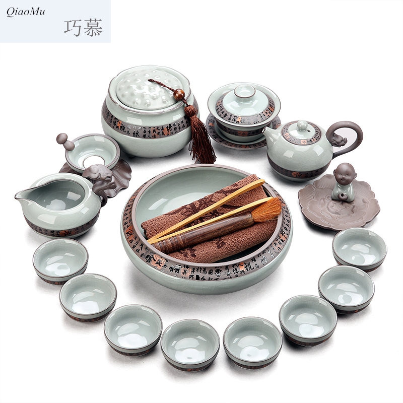 Qiao MuGe suit your up up of a complete set of tea sets of kung fu tea ice crack glaze teapot tea cups to wash to tureen
