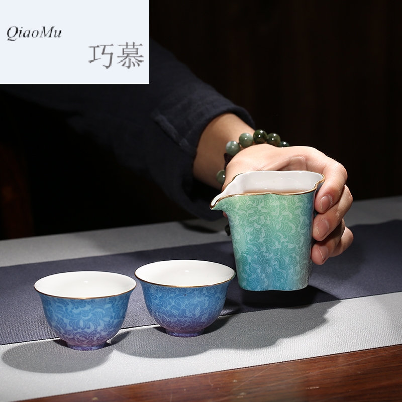 Qiao mu pick flowers, jingdezhen ceramic fair keller kung fu tea set points make tea tea is a cup of tea and a cup of sea S32034
