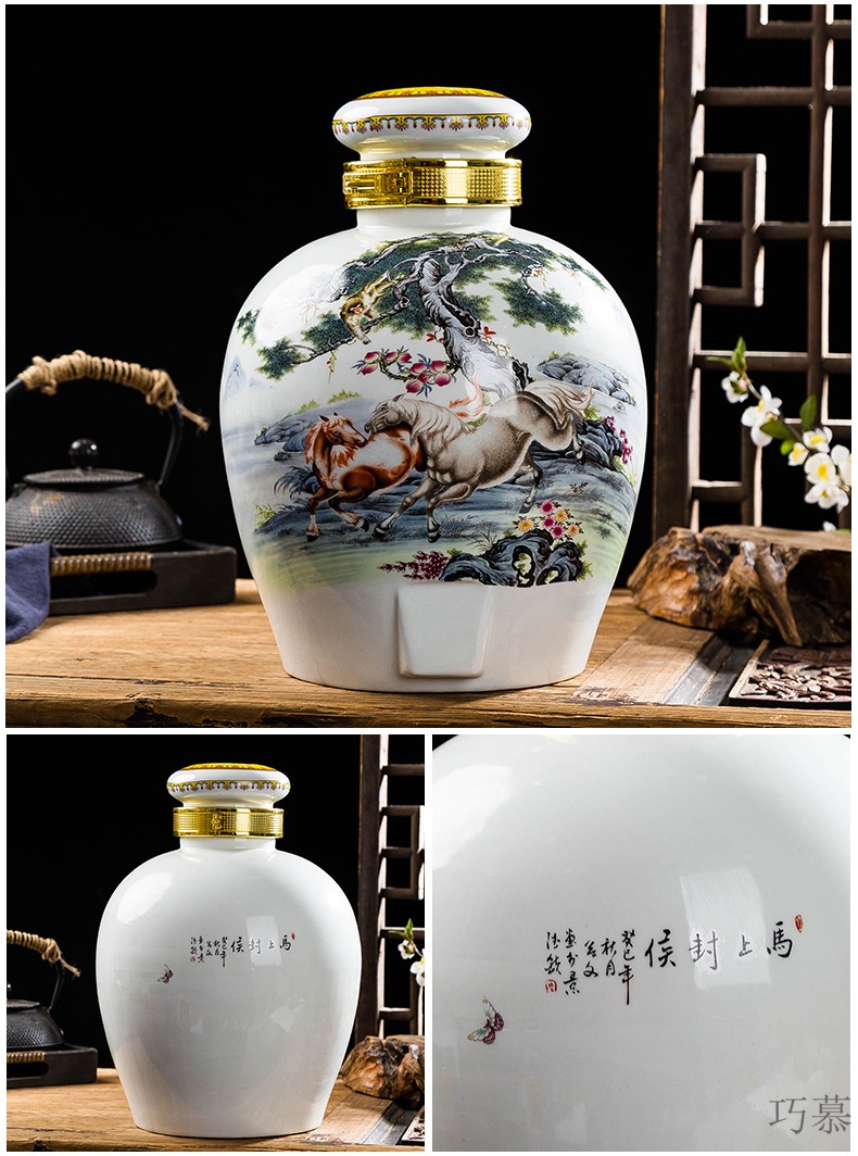 Qiao mu jingdezhen empty jar ceramic bottle seal pot liquor pot home 20 jins 30 jins with leading mercifully