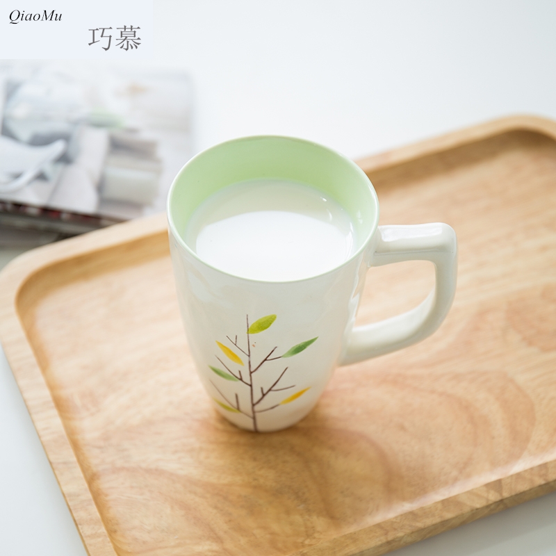 Qiam qiao mu household ceramic keller contracted tea cup couples cup creative breakfast milk cup small forest