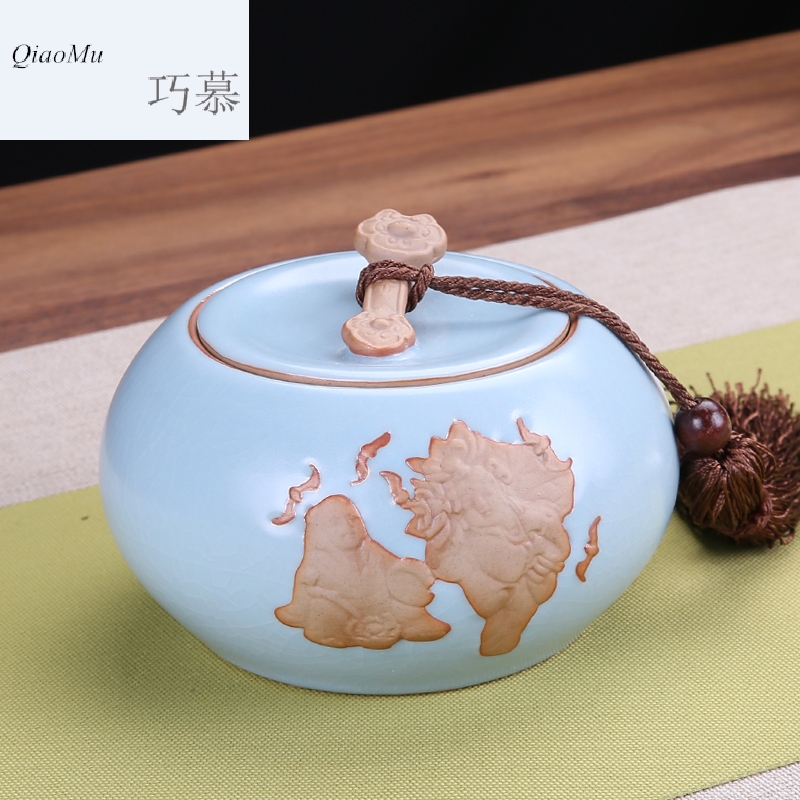 Qiao mu longquan celadon caddy fixings checking ceramic large green tea tea tea box of your up pu seal pot