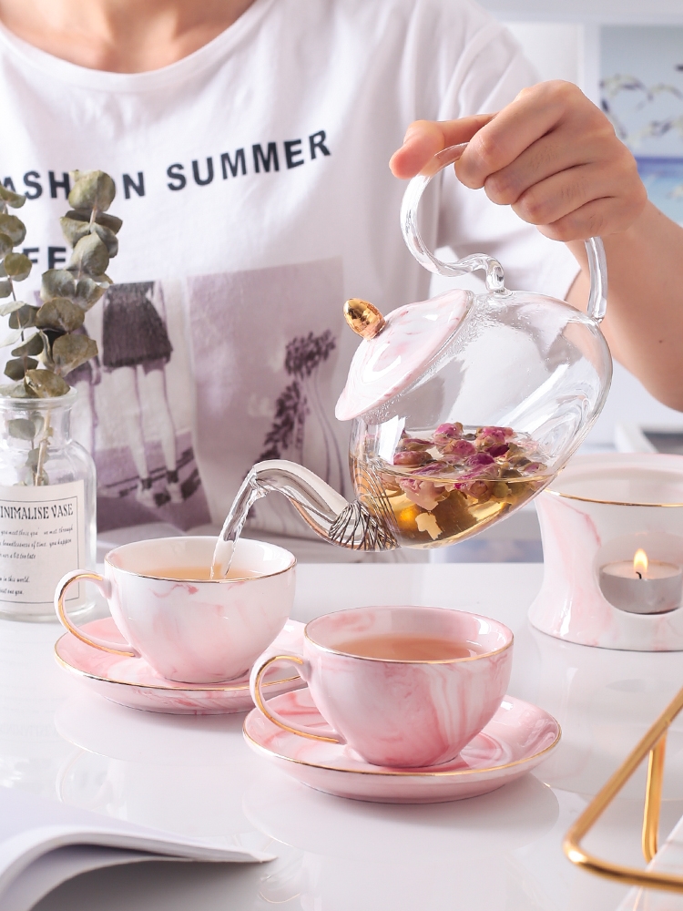 Qiao mu American - style ins flowers and tea set suits for heating contracted ceramic based fruit flower tea tea in the afternoon