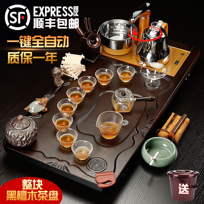 Qiao mu ebony wood tea tray was purple sand tea set a complete set of kung fu tea set automatic contracted household