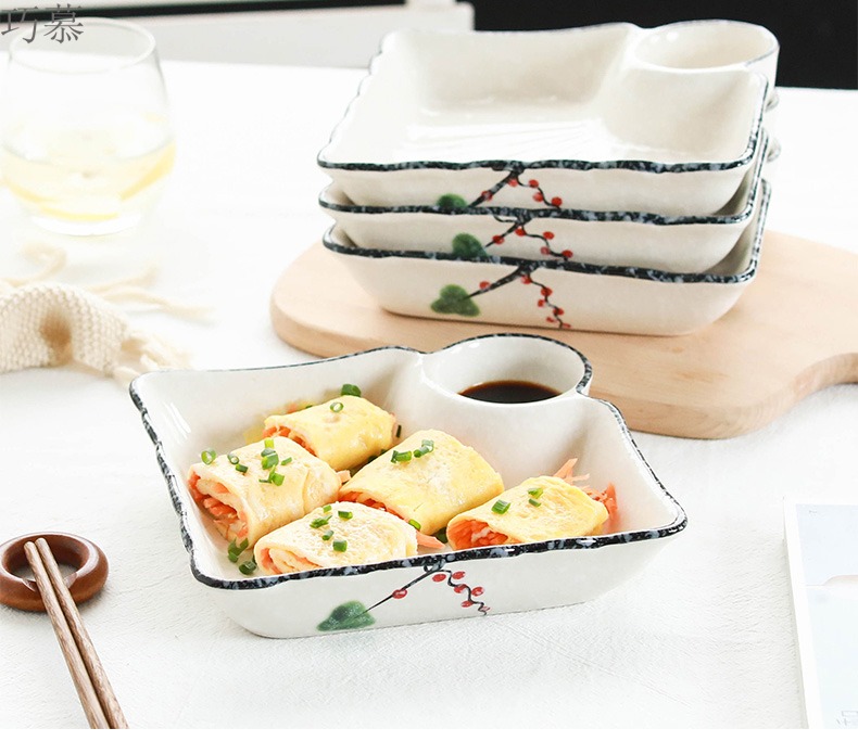 Qiao mu four dumplings plate 】 household vinegar dish creative Japanese rectangle ceramic tableware dishes dumplings