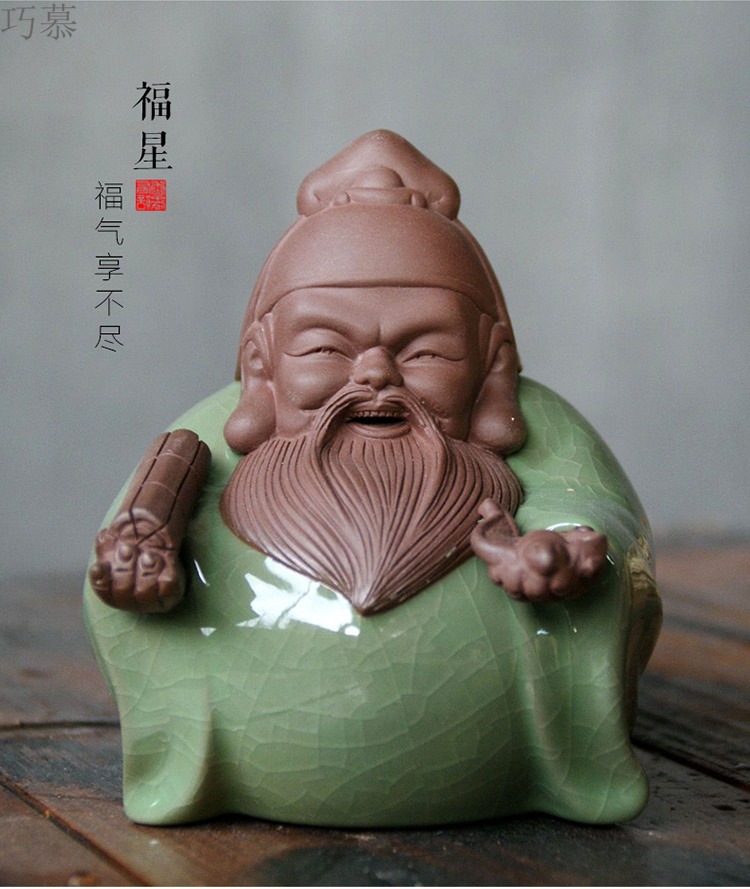 Qiao mu purple tea tea pet pet elder brother up with violet arenaceous mud tea pet tea accessories exquisite furnishing articles fu lu shou samsung by hand