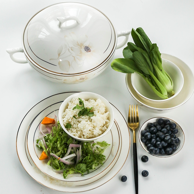 Qiao mu dishes suit household jingdezhen ceramic tableware suit Chinese Korean ceramic bowl chopsticks to use plate