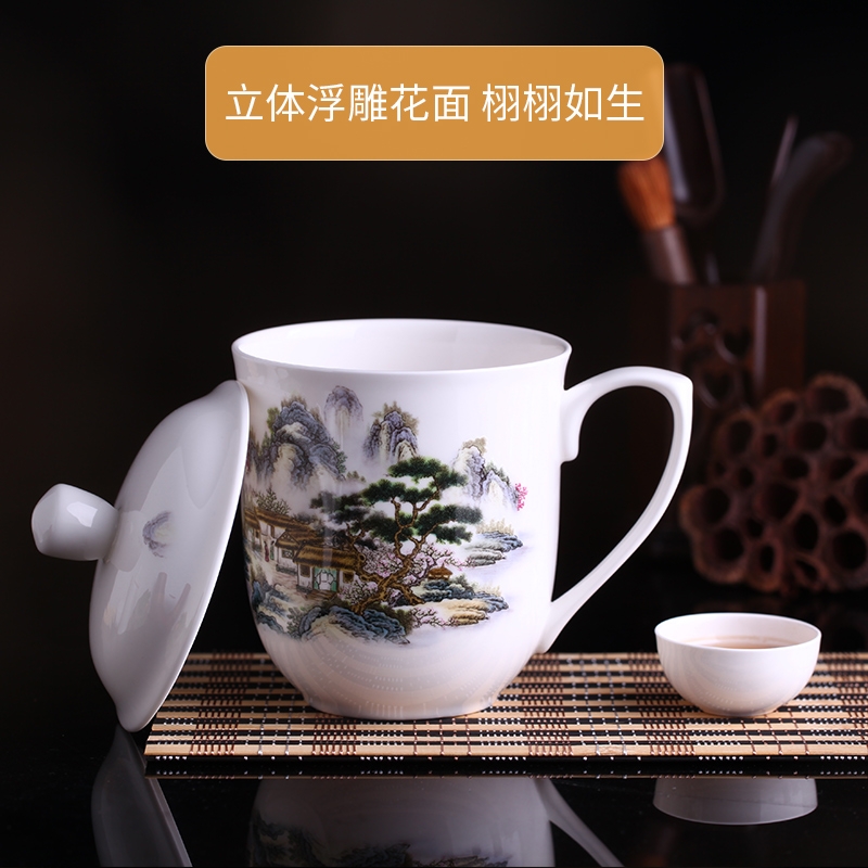 Qiao mu ceramic cups with cover cup cup household glass office and hotel conference room make tea cup logo