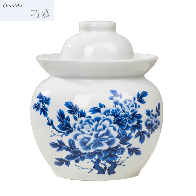 Qiao mu home of jingdezhen blue and white porcelain kimchi jar thickening seal pot in sichuan pickle sauerkraut small pickles