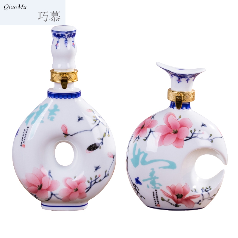 Qiao mu 1 catty ceramic creative furnishing articles decoration empty bottles household small bottle peach blossom put liquor sealing characteristics of wine