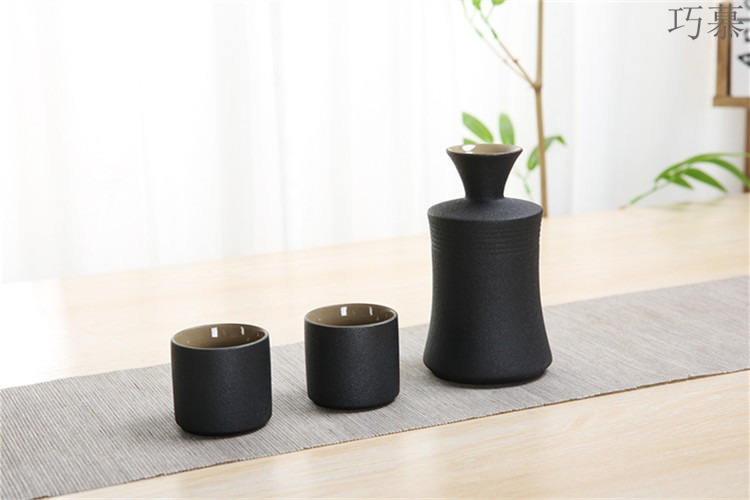 Qiao mu ceramic temperature wine pot black he its drank wine suits for coarse pottery wine glass with points a small handleless wine cup small household porcelain