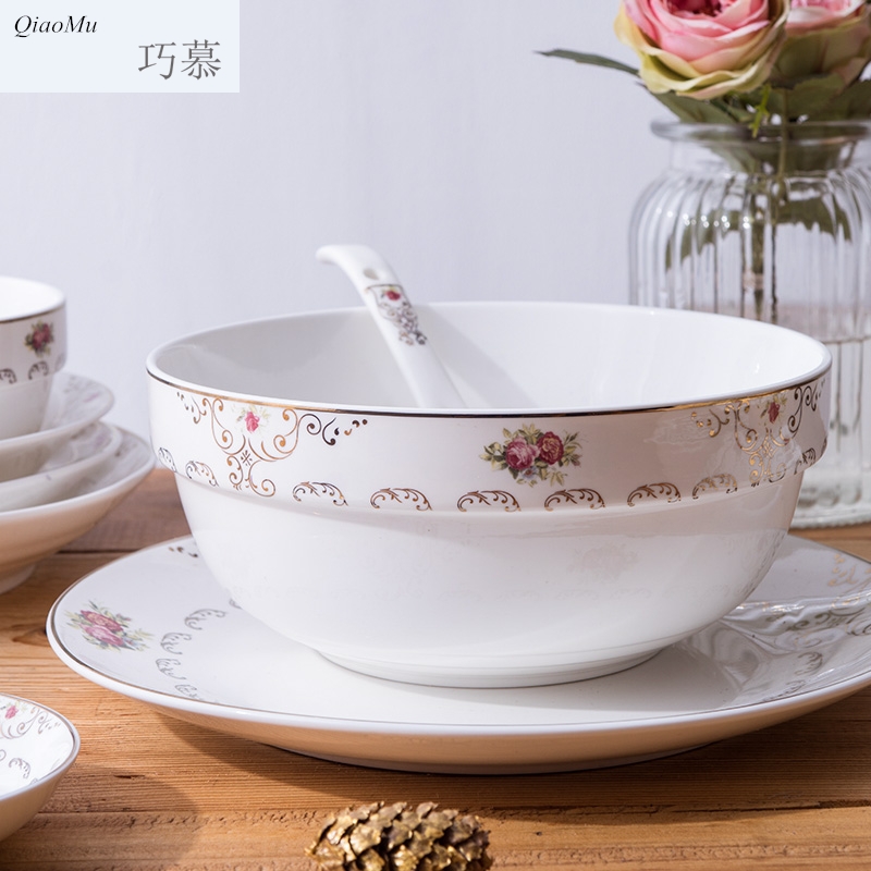 Qiao longed for Chinese ceramic tableware suit large soup bowl home fashion creative jobs plate microwave salad bowl