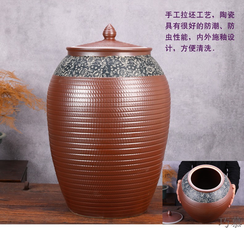 Qiao mu jingdezhen ceramic barrel tank cylinder storage tank is 100 jins caddy fixings large household porcelain pot