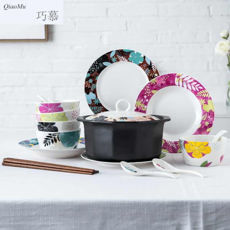 Qiam longed for home opportunely creative ceramic Korean Chinese bowl dishes chopsticks kitchen set tableware gift sets